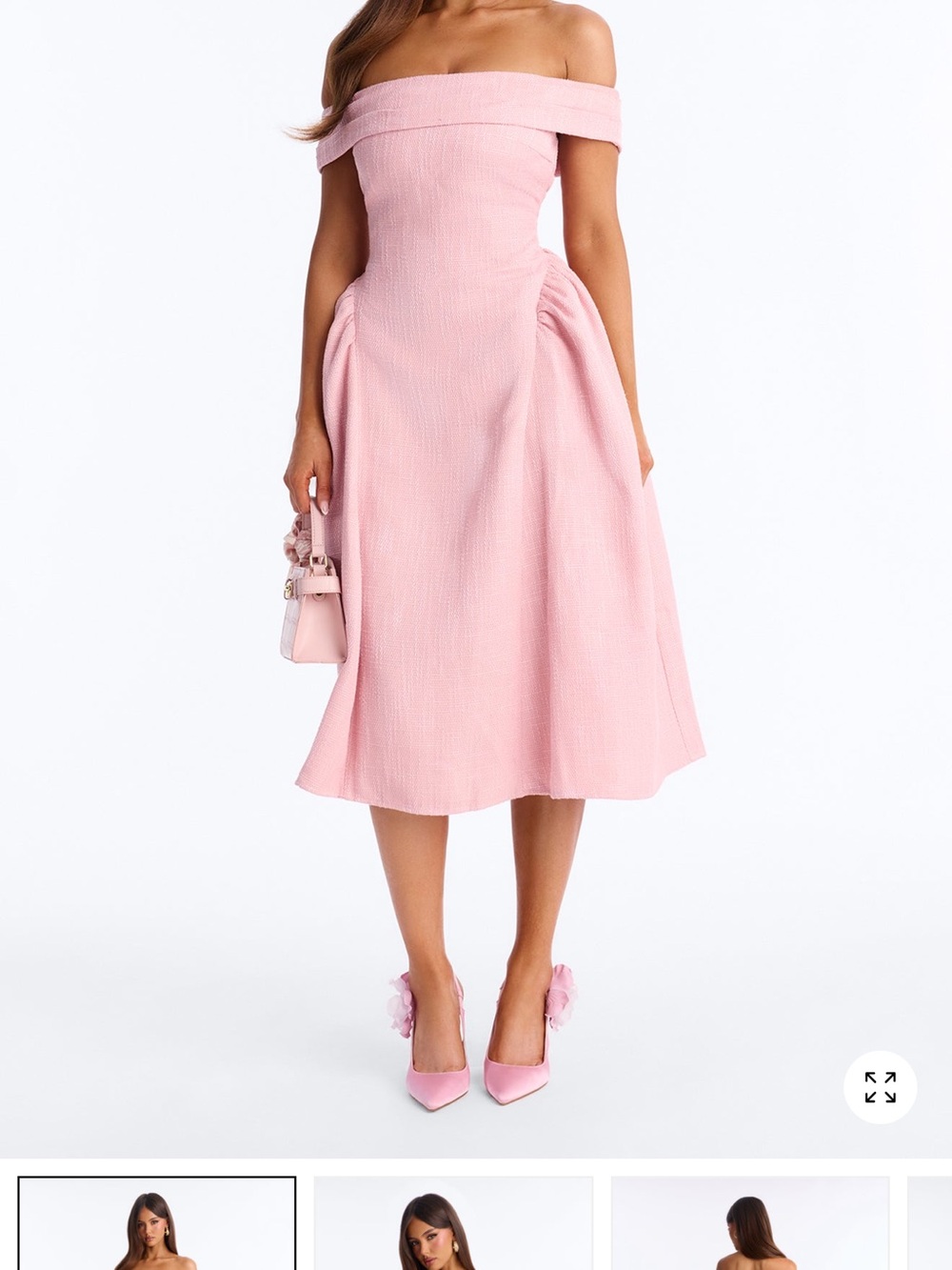 Fashion Nova Off-Shoulder A-Line Midi Dress in Light Pink
